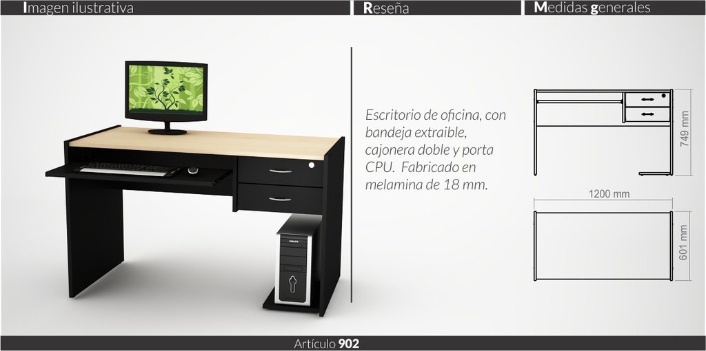 ESCRITORIO DE OFICINA P/PC 1.20 MTS PIRO